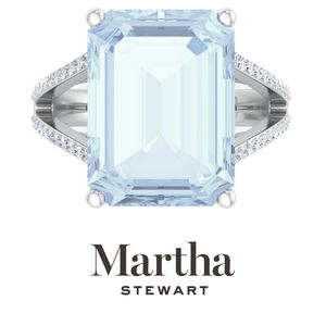 Martha Stewart 10 1/4 Carat Emerald Cut Aquamarine and Diamond Ring